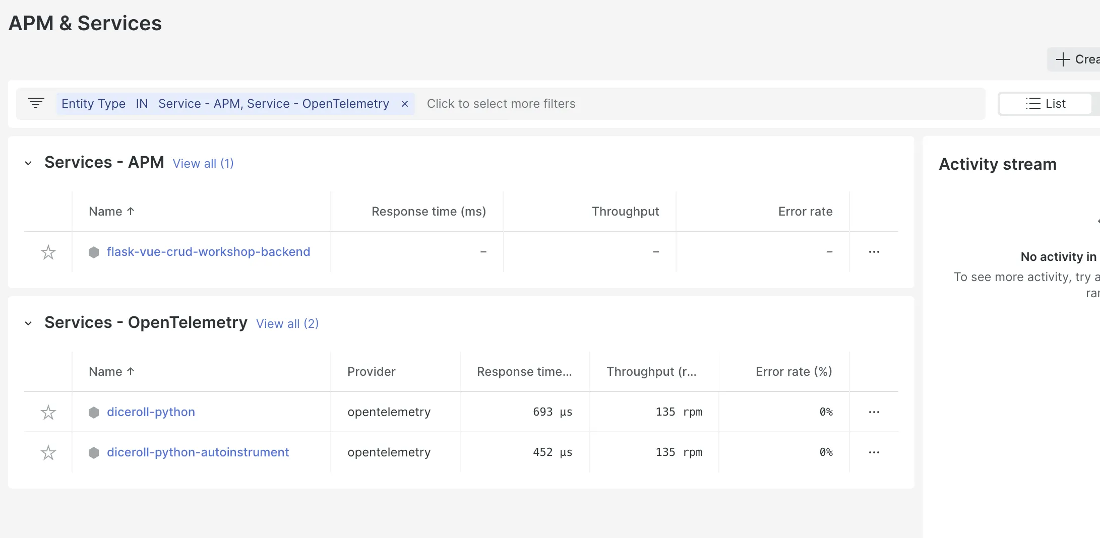 OpenTelemetry data in New Relic