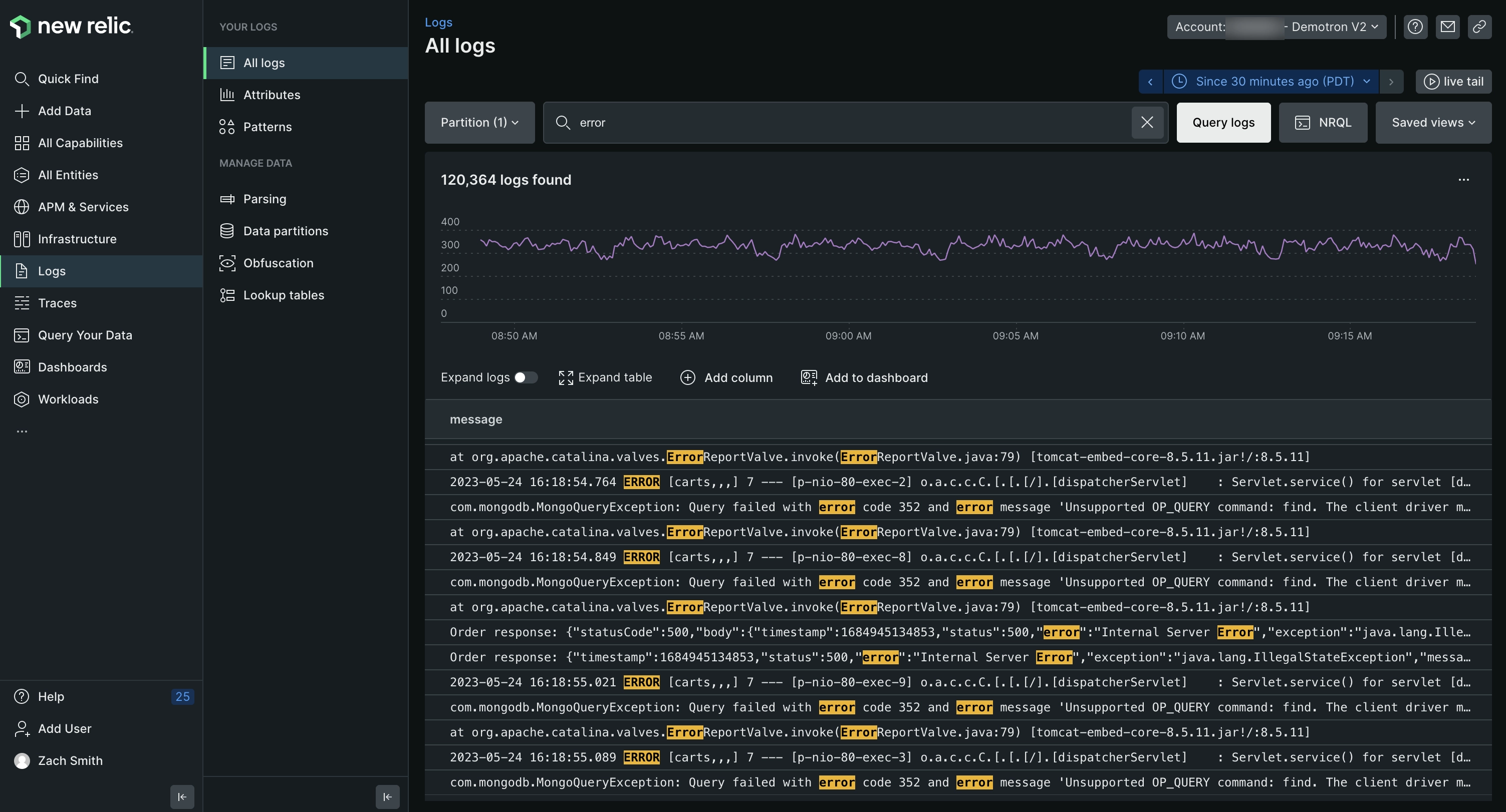 New Relic Log Monitoring Dashboard