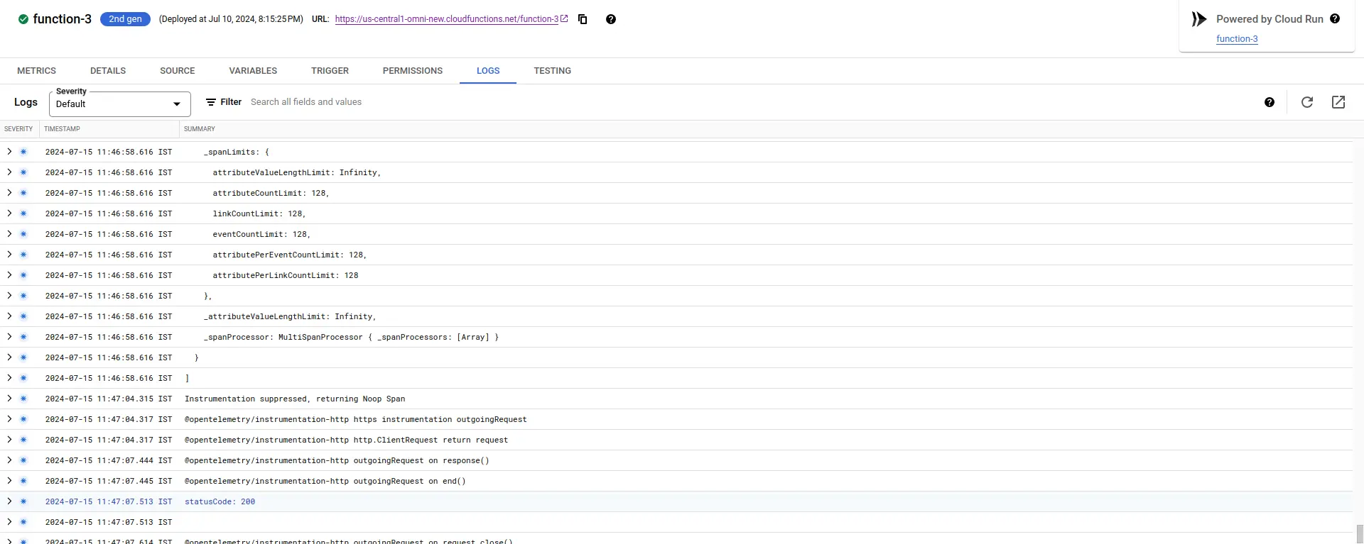 Cloud Function Logs