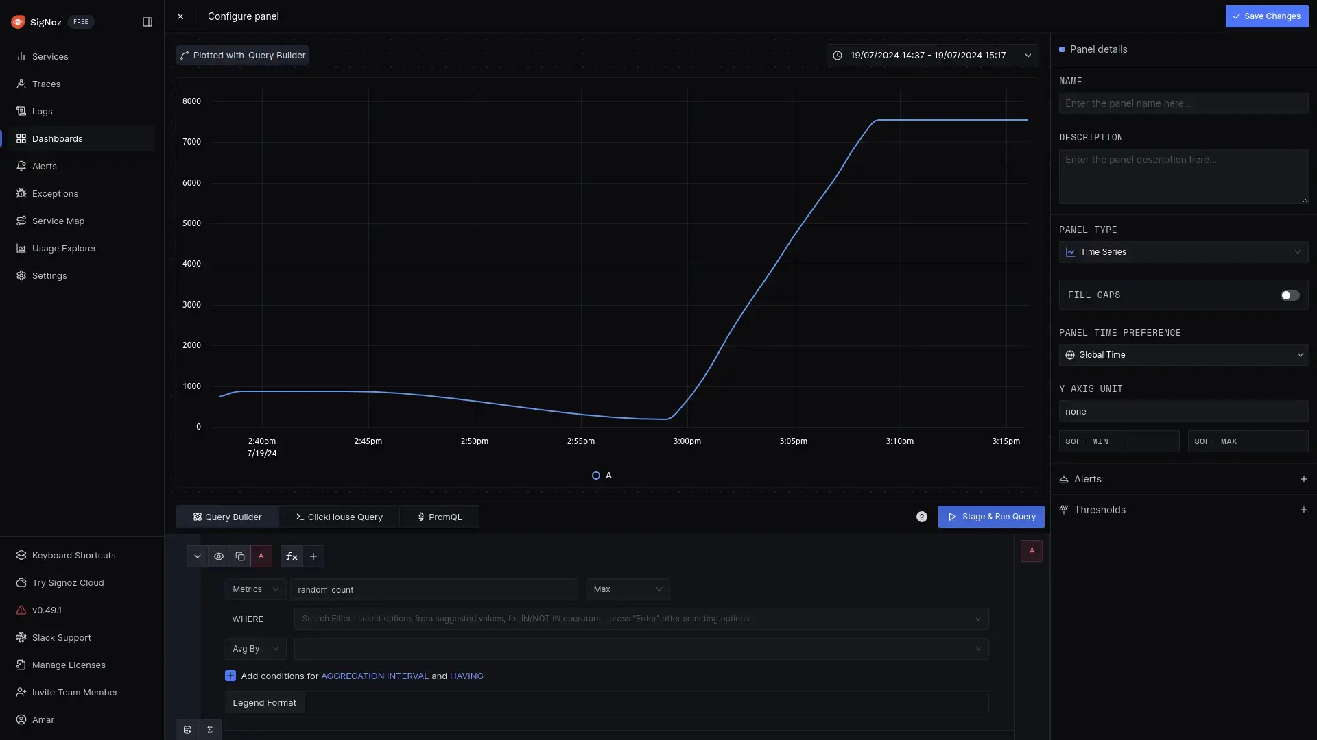 Creating new panel in SigNoz Dashboard