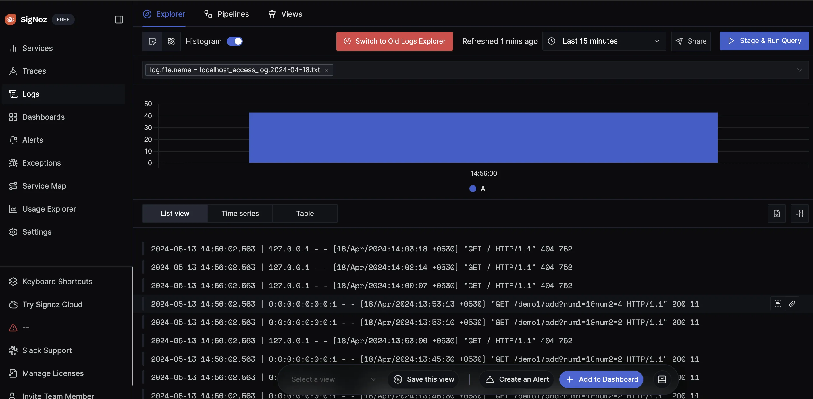 Access logs in SigNoz