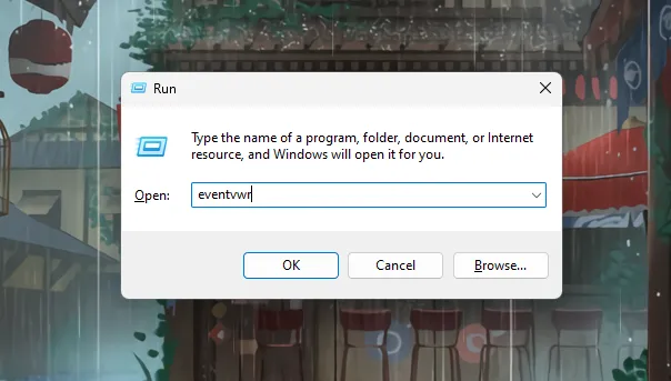 Windows Run App to open Event Viewer