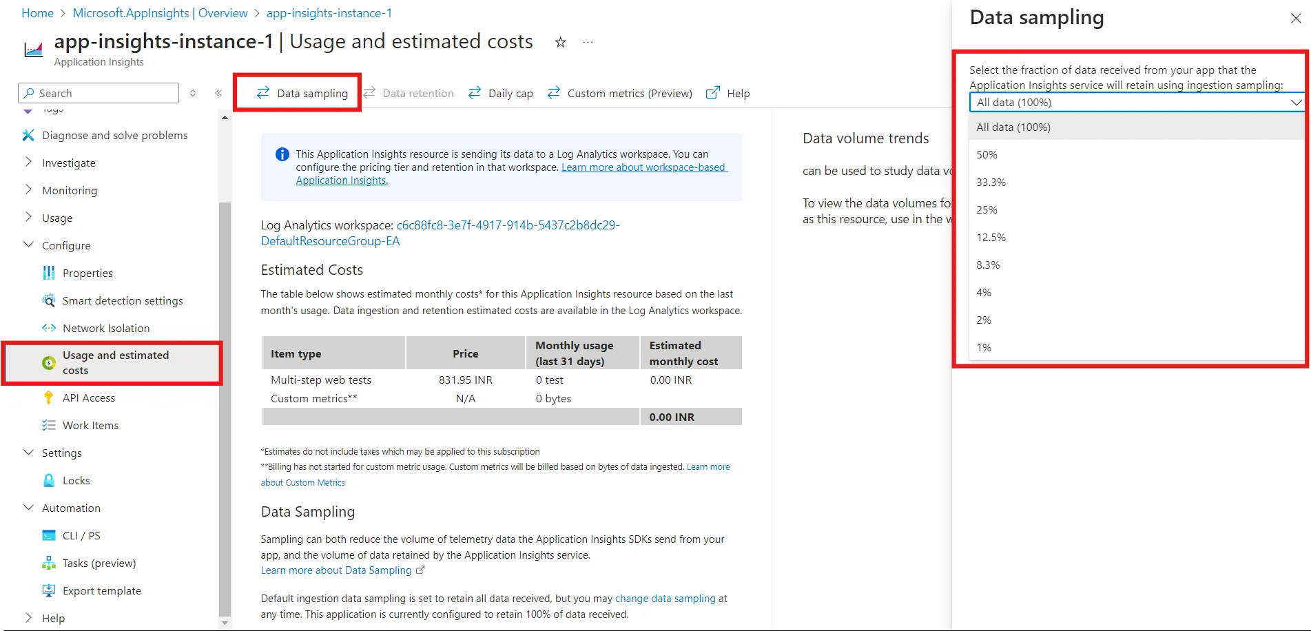 Data sampling in Azure app insights