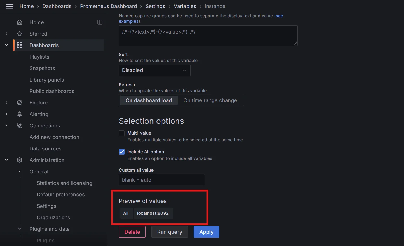 Previewing values for dynamic variables in Grafana